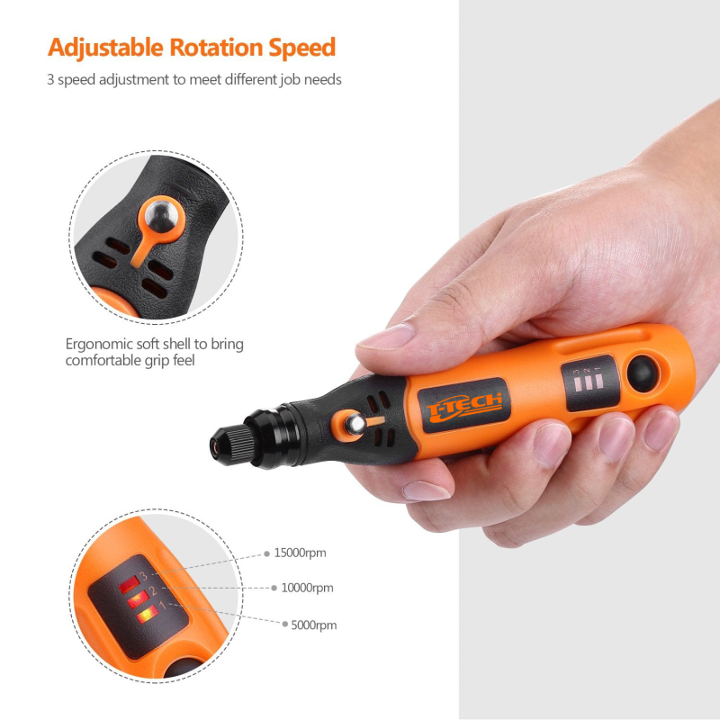 T-TECH 3.7V Cordless Rotary Tool USB Charging Mini Grinder With 31pcs Accessories