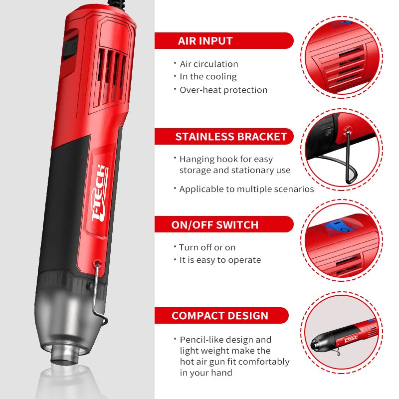 T-TECH MJHG026 350W Mini Heat Gun 400℃ Hot Air Gun for DIY Electronics Repairing Wrapping Paint Removing