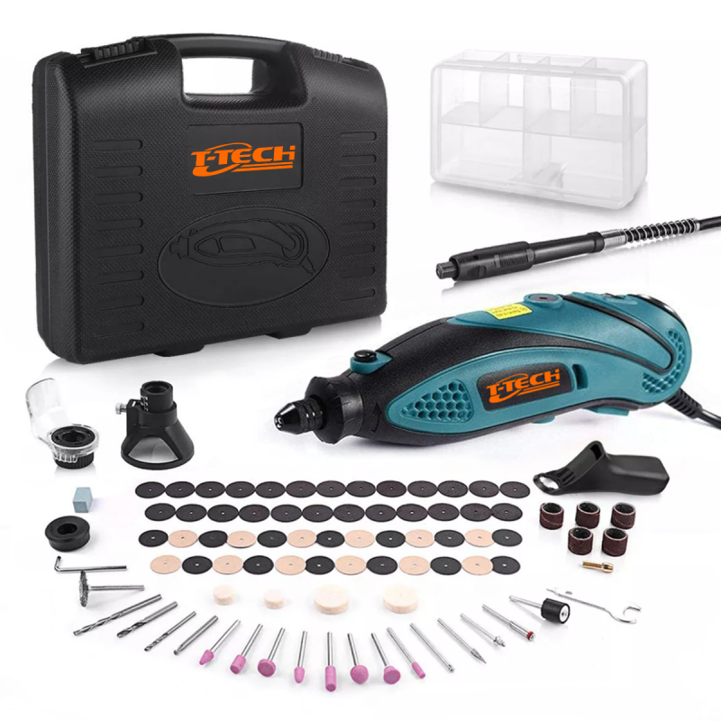 T-TECH OEM 135W Rotary Tool 10000-32000rpm Electric Mini Drill Grinder with 82pcs Accessories