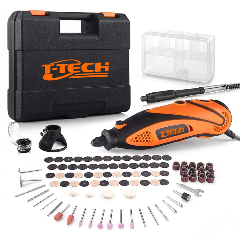 T-TECH Customized 135W Variable Speed Rotary Tool With 105-Piece Accessory Kit (US plug）