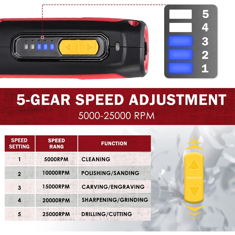 T-TECH 4V Cordless Rotary Tool 5000-25000rpm USB Charging DIY Craft Tool