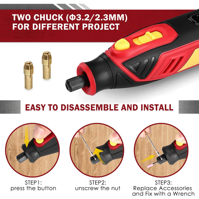 T-TECH 4V Cordless Rotary Tool 5000-25000rpm USB Charging DIY Craft Tool