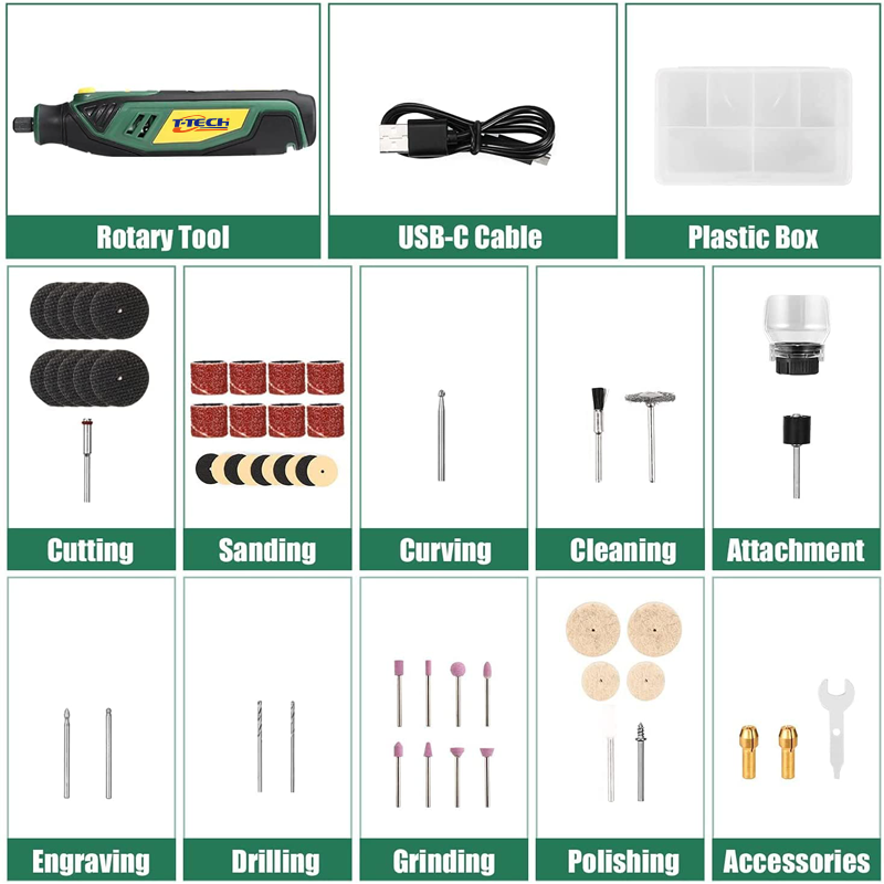 T-TECH 4V Cordless Rotary Tool 5000-25000rpm USB Charging DIY Craft Tool