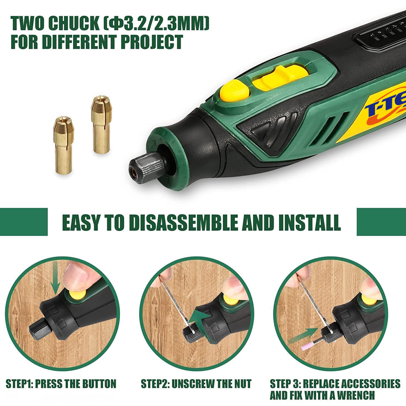 T-TECH 4V Cordless Rotary Tool 5000-25000rpm USB Charging DIY Craft Tool