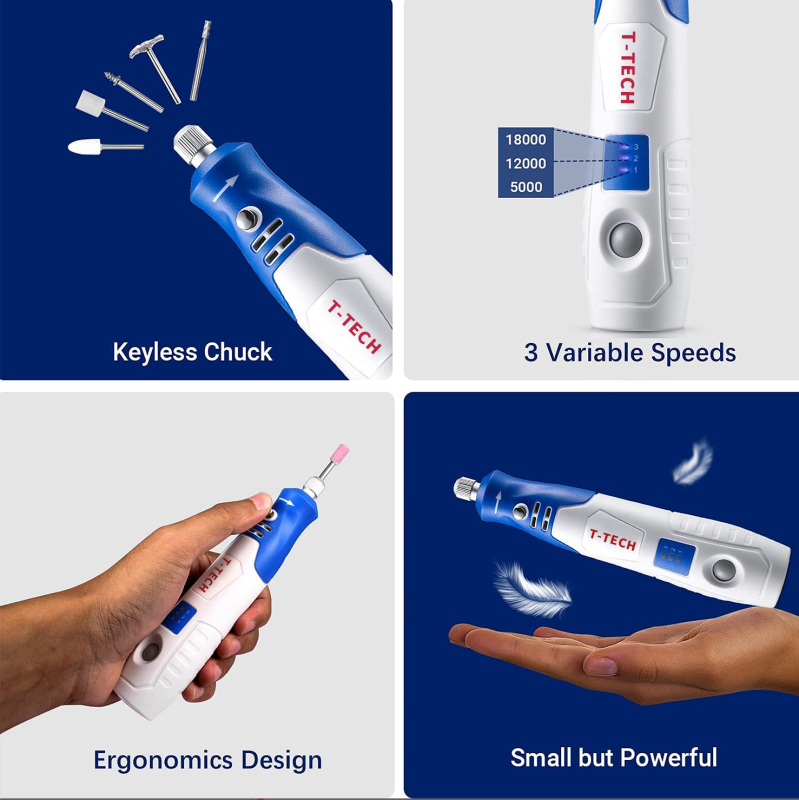 T-TECH 3.7V Mini Cordless Rotary Tool Li-ion Battery 5000-18000rpm USB Cordless Mini Grinder For Wood