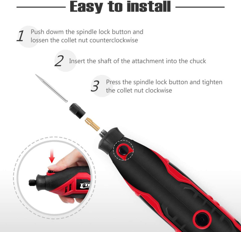 T-TECH 130W Mini Drill Rotary 10000-35000rpm 107 Accessories Set with Flexible Shaft