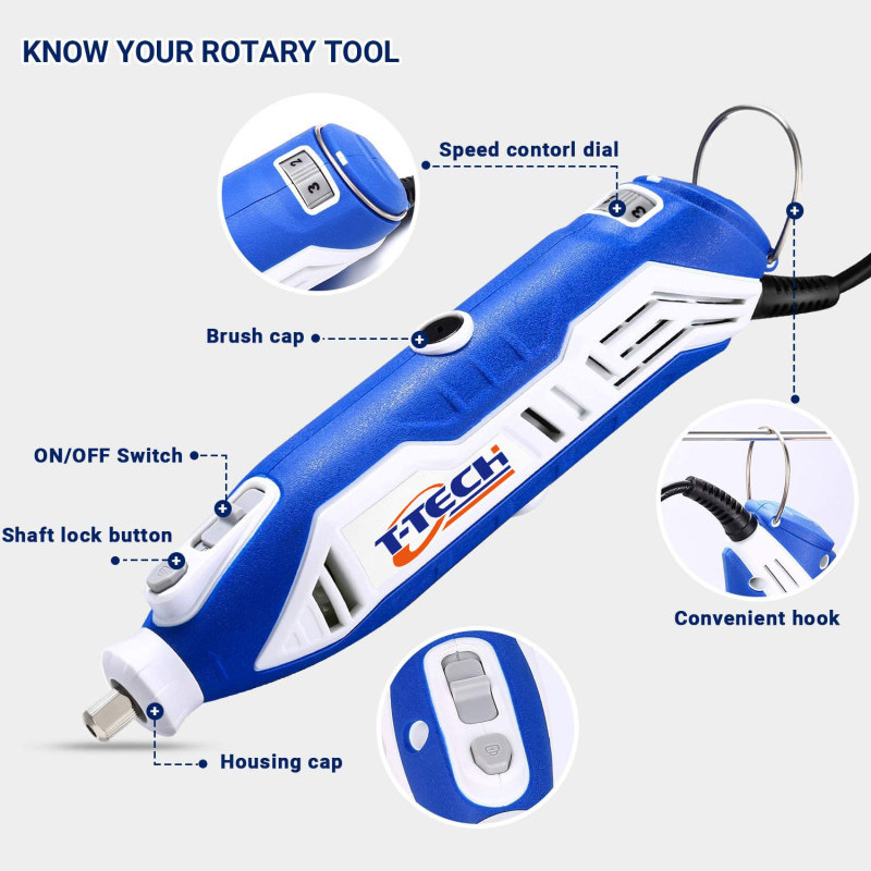 T-TECH 130W Mini Grinder Set 172PCS 10000-35000RPM Variable Speed Electric Mini Rotary Tool