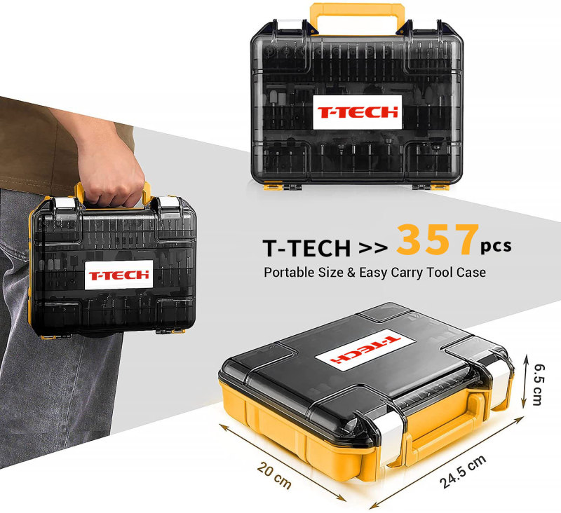 T-TECH 357PCS Rotary Tool Accessory Kit for Cutting, Sanding, Grinding, Sharpening, Carving, Drilling and Engraving