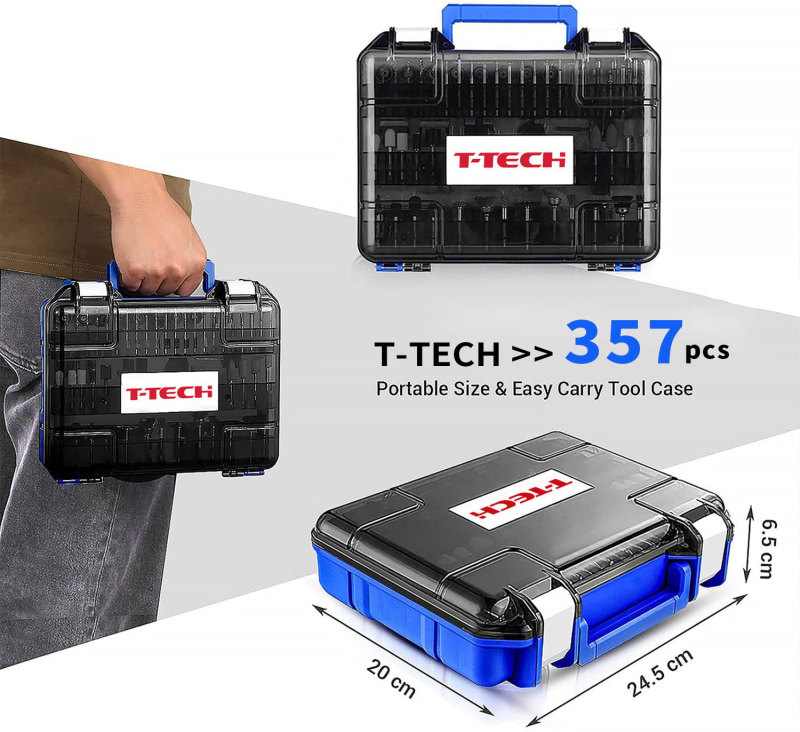 T-TECH 357PCS Rotary Tool Accessory Kit for Cutting, Sanding, Grinding, Sharpening, Carving, Drilling and Engraving