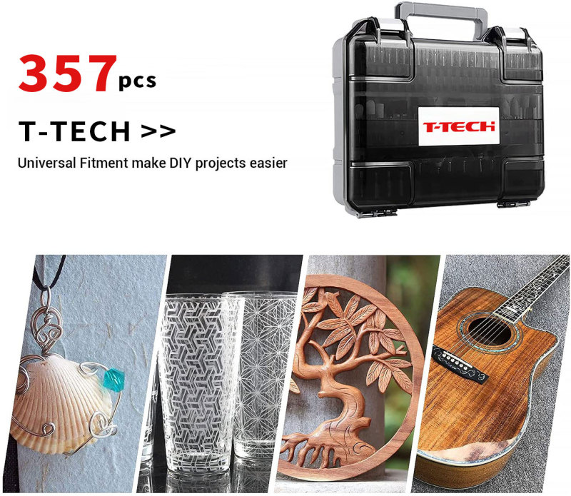 T-TECH 357PCS Rotary Tool Accessory Kit for Cutting, Sanding, Grinding, Sharpening, Carving, Drilling and Engraving