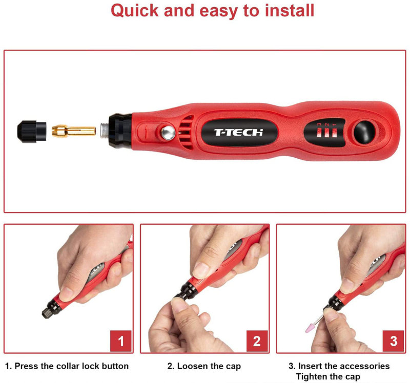 T-TECH 3.7V Mini Rotary Tools 5000-15000RPM Rechargeable USB Grinder with 42PCS Accessories
