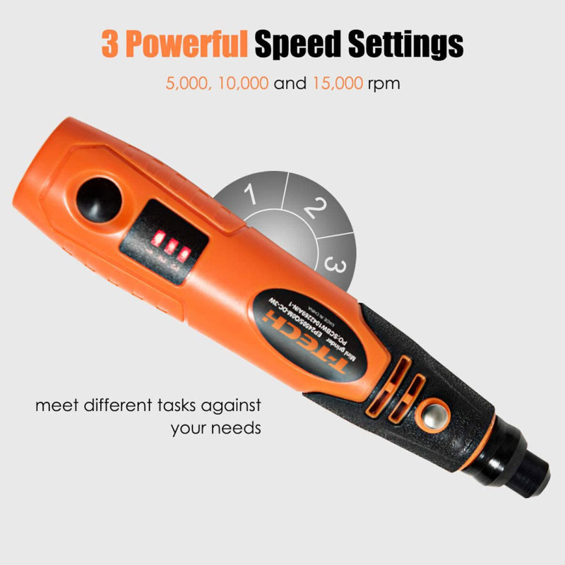 T-TECH 3.7V Mini Cordless Rotary Tool Kit 5000-15000RPM 50pcs Pet Nail Grinder 3-Speed Power Tools Set