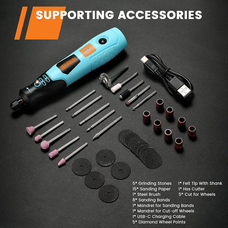 T-TECH 3.7V Cordless Rotary Tool 80pcs Portable Li-ion DIY Craft Tool 5000-18000rpm Rotary Power Tool