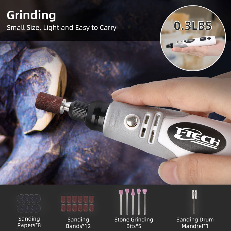 T-TECH Wholesale 3.7V Cordless Mini Grinder 5000-15000rpm 600mAh Li-ion Battery Rotary Tool