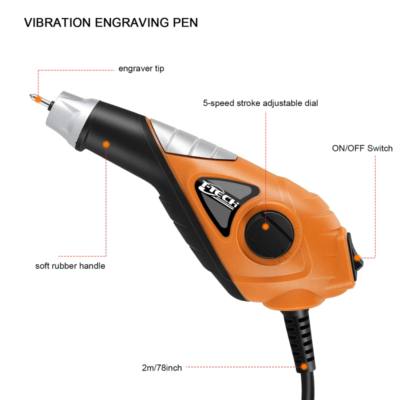 T-TECH 13W Electric Engraver Pen 5-speed Tungsten Carbide Tip Electric Carving Tools