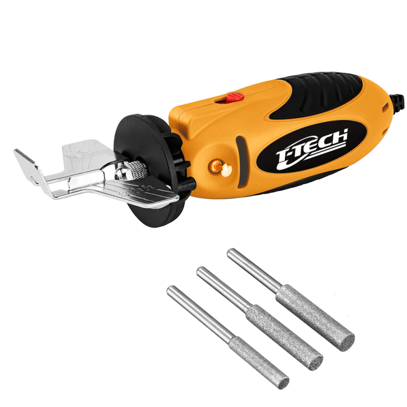 T-TECH DC 12V Chain Saw Grinding Machine Electric Mini Handheld Sharpening Mini Chain Sharpener Tool