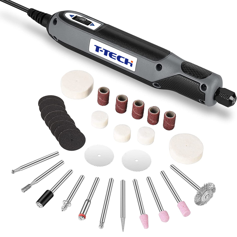 T-Tech 18V Corded Mini Rotary Tool 4-Speed 18000RPM Multi-Purpose Rotary Tool Kit with 31 Accessories