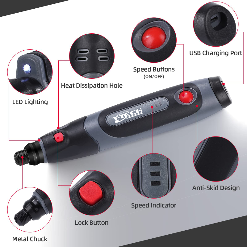 T-TECH 4V Cordless Rotary Tool 5000-18000/min Grinding Machine Electric Adjustable Speed Mini Electric Engraving Pen