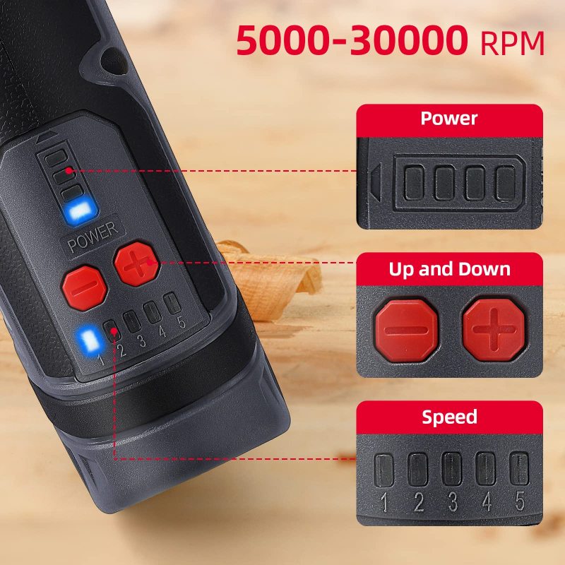 T-TECH 8V Mini Cordless Rotary Tool  5-Speed Li-ion Battery 5000-30000/min 160 Accessories Electric Mini Drill Set