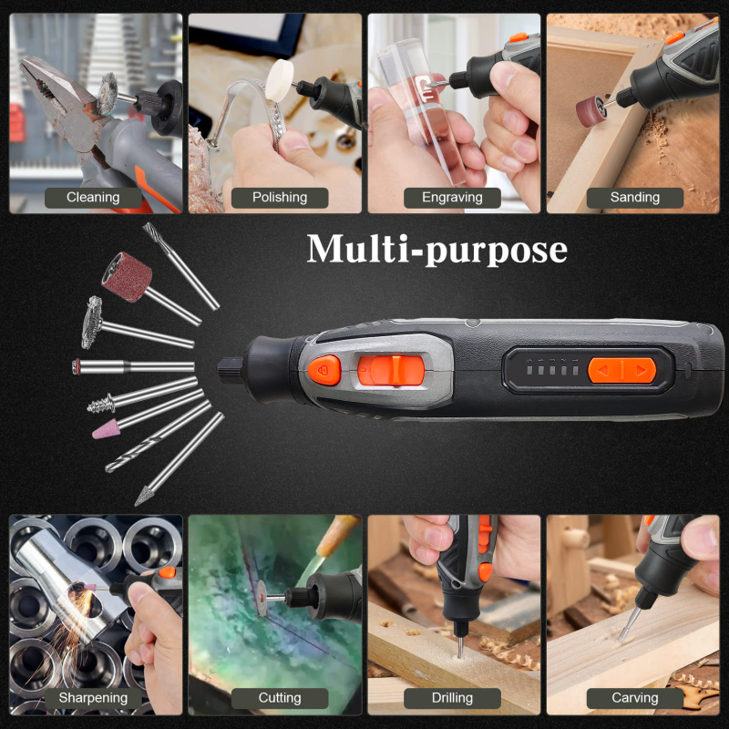 T-TECH 4V Cordless Rotary Tool 5000-25000/min 42Pcs 5-Speed Carving Engraving Pets Nail Trimming Mini Grinder