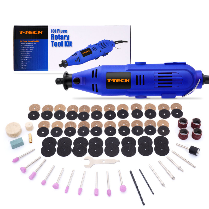 T-TECH 135W Rotary Tool Kit 8000-33000/min 6-Speed Adjustment 101 PCS for Grinding, Sanding