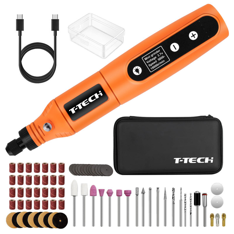 T-TECH 3.7V Mini Cordless Rotary Tool 5-Speed Li-ion Battery USB Charging with 61 Accessories Multi-Purpose Rotary Tool