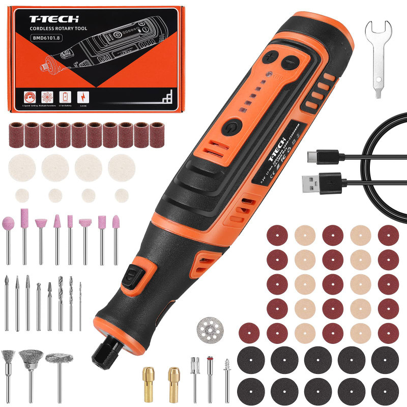 T-TECH 8V Cordless Mini Grinder 8000-29000rpm Rechargeable Rotary Tool Kit With 81pcs Accessories