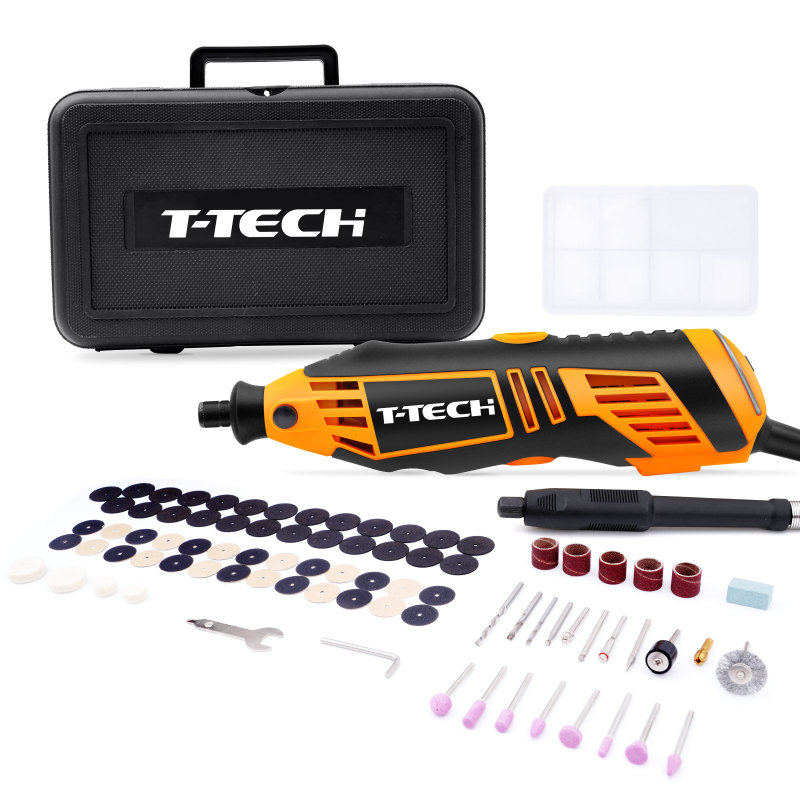 T-TECH 130W Electric Rotary Tool 8000-32000RPM Flexible Shaft Cutting Engraving Carving Wood Mini Die Grinder Rotary Tool Kit