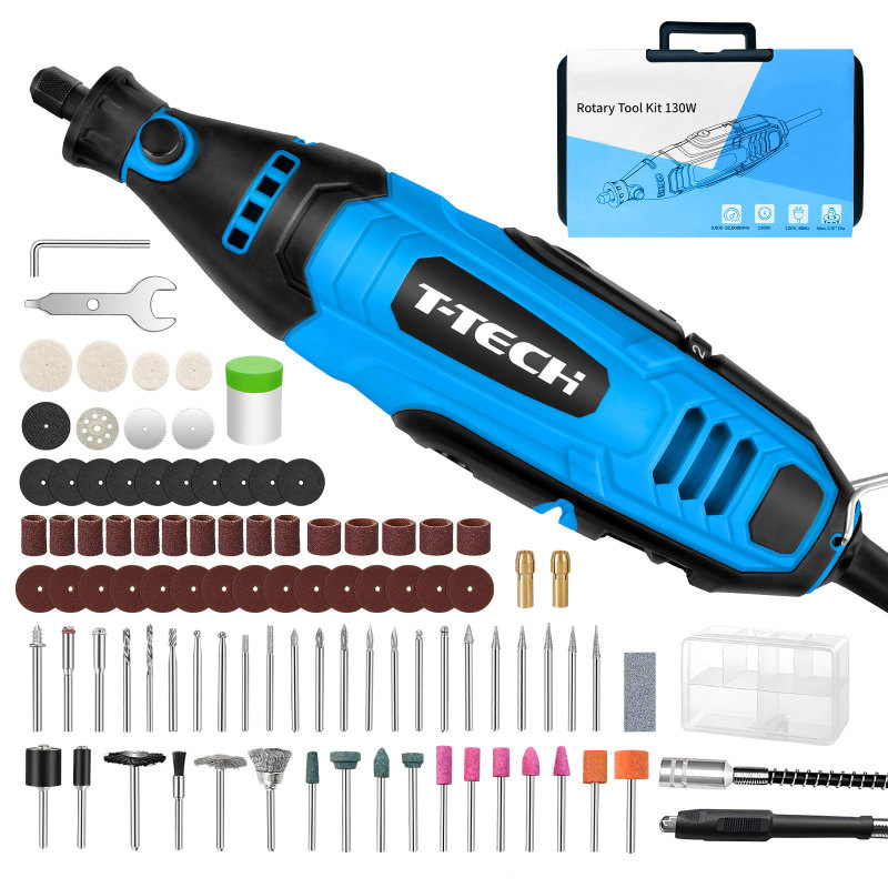 130W Rotary Tool Kit with 95 Pcs Accessories Flex Shaft 6 Variable Speed for Cutting,Polishing,Sanding,Curving,Drilling 8000-32000RPM