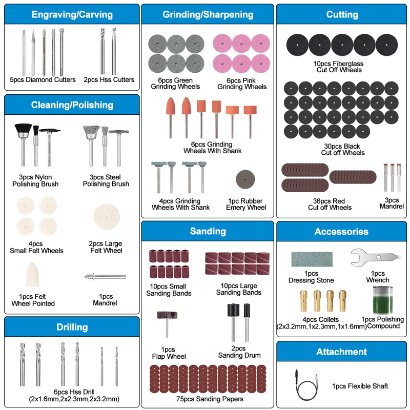 135W Mini Electric Grinder 8000-33000/min 229pcs Power Rotary Tool Kit for Polishing Drilling Etching Engraving