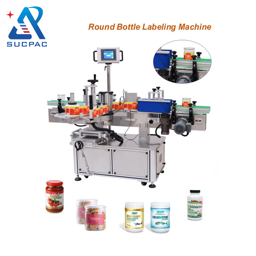 Fruit Juice Beverage Automatic Round Bottle Label Applicator Machine