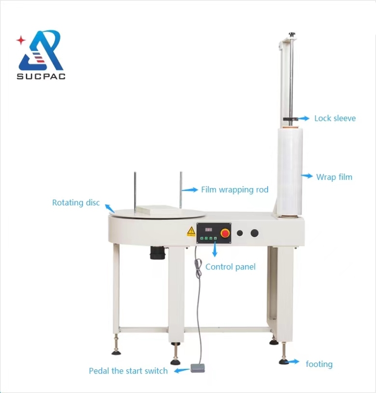 Semi-Automatic Carton Box Wrapping Packing Machine with Small Turntable