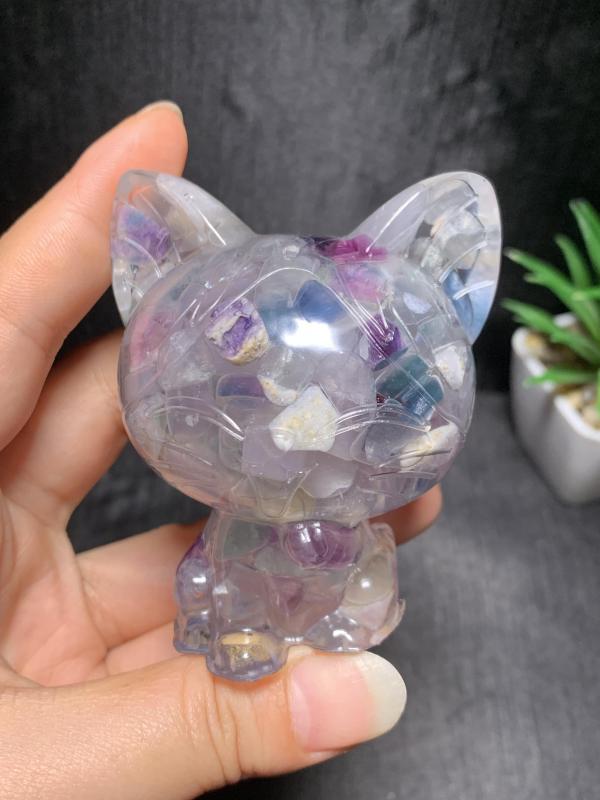 Cheese Lucky Cat Natural crystal chips  epoxy resin synthetic handicrafts outside single hot selling