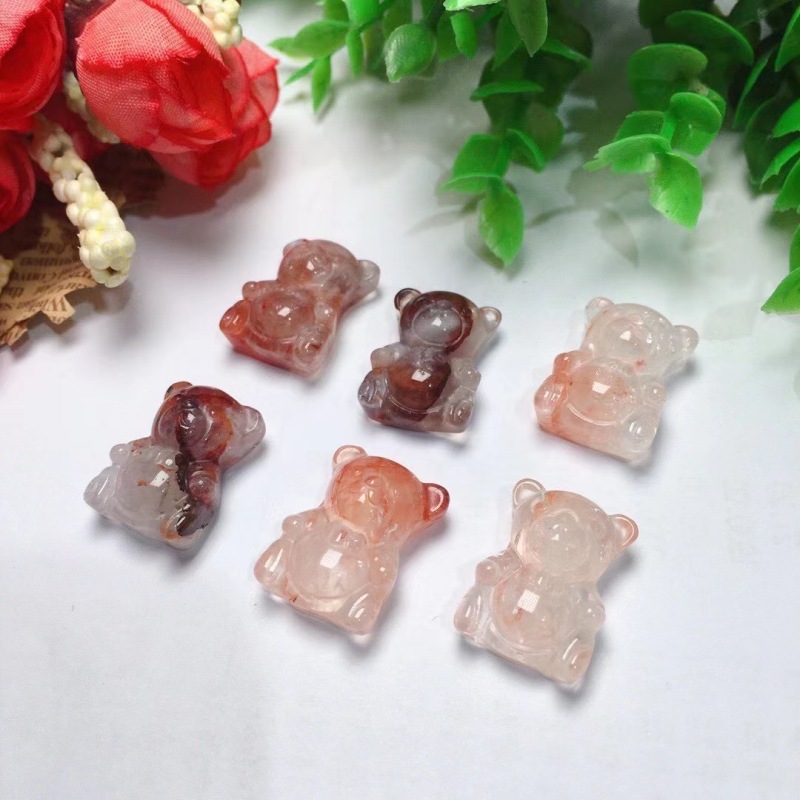 Natural crystal red plastic flower moon bear calf star ornament pendant