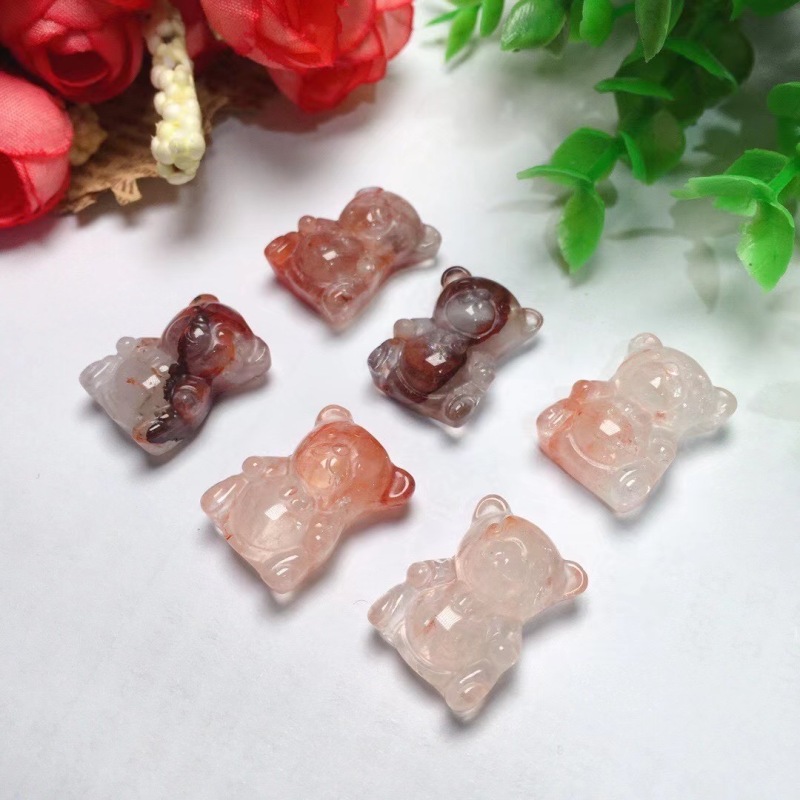 Natural crystal red plastic flower moon bear calf star ornament pendant