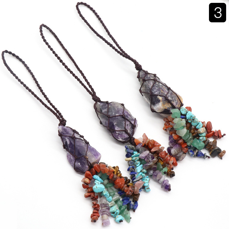 7Chakra Natural Crystal Colorful Stone Raw Car Hanging Woven Jewelry Wholesale