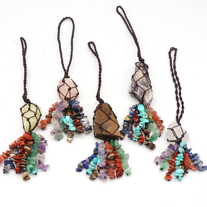 7Chakra Natural Crystal Colorful Stone Raw Car Hanging Woven Jewelry Wholesale