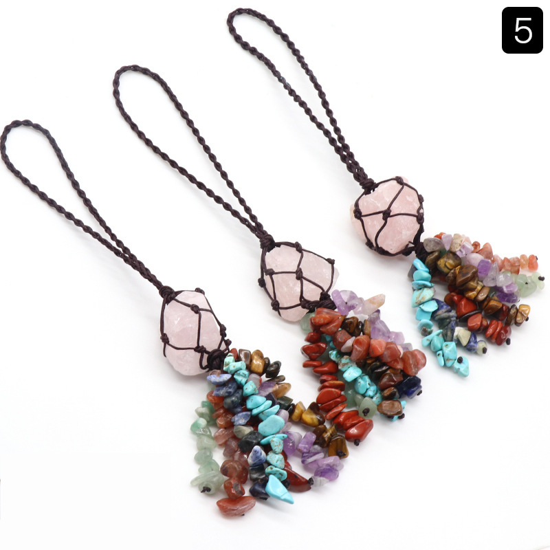 7Chakra Natural Crystal Colorful Stone Raw Car Hanging Woven Jewelry Wholesale