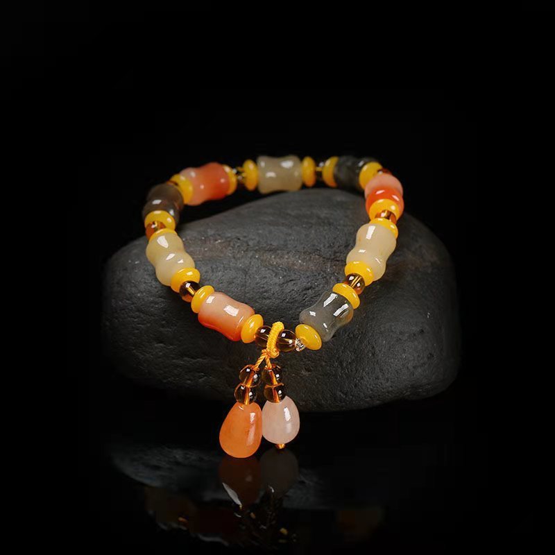 Outer Single Hot Selling Xinjiang Jade Golden Silk Jade Bamboo Bracelet Men's and Women's Gifts