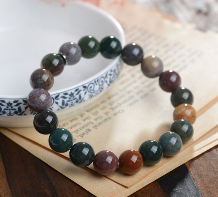 Outer single hot selling natural crystal water grass agate colorful couple bracelet