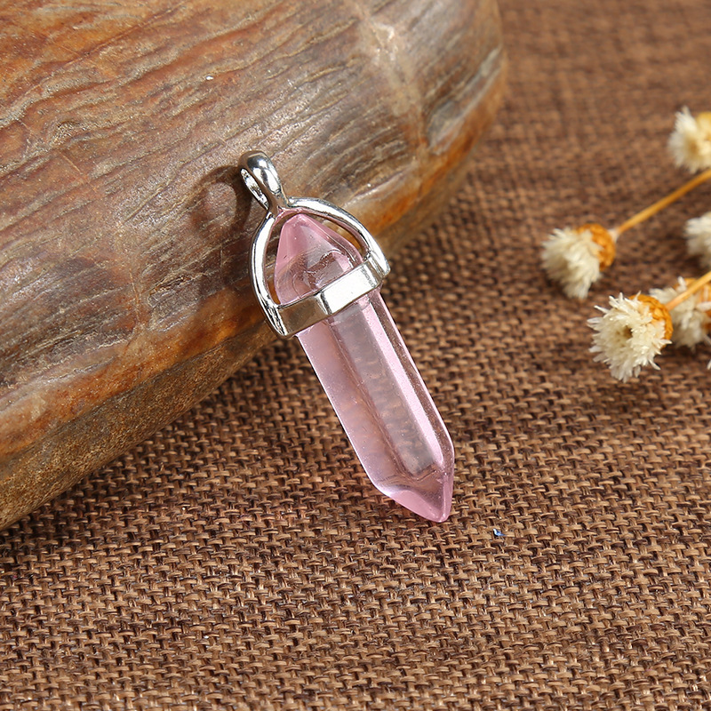 Outer single hot selling natural crystal stone agate bullet head hexagonal column necklace pendant