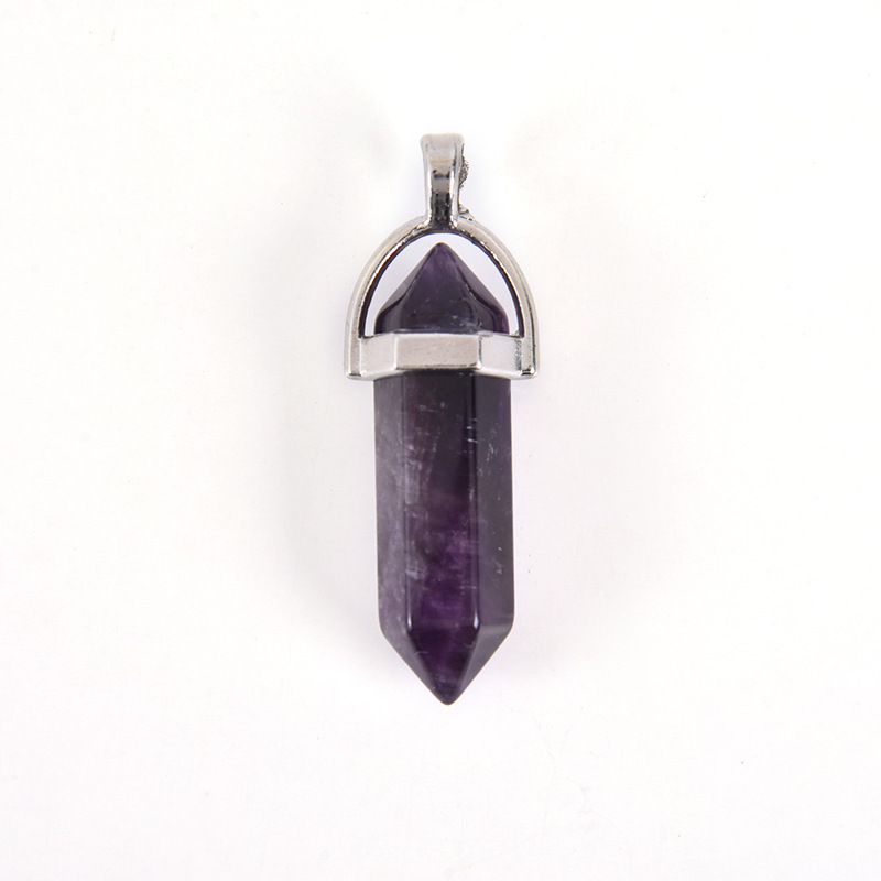 Outer single hot selling natural crystal stone agate bullet head hexagonal column necklace pendant