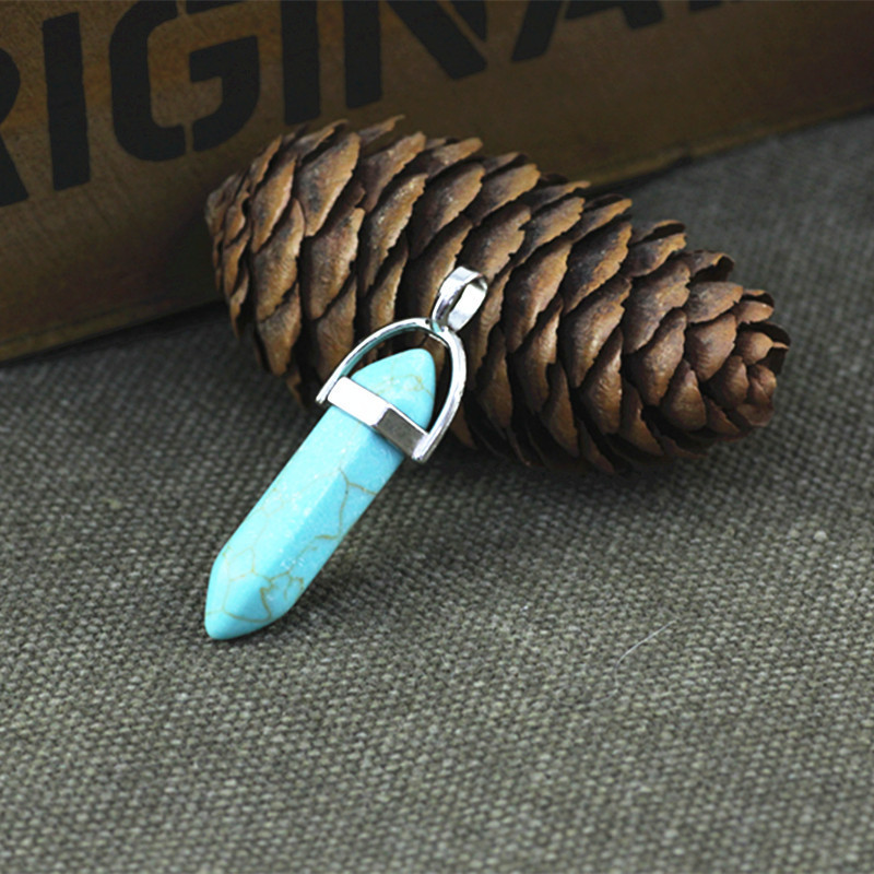 Outer single hot selling natural crystal stone agate bullet head hexagonal column necklace pendant