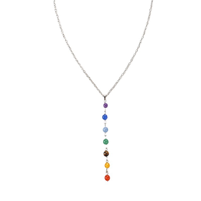 Outer single hot selling natural crystal colorful chakra color beads pendant yoga jewelry