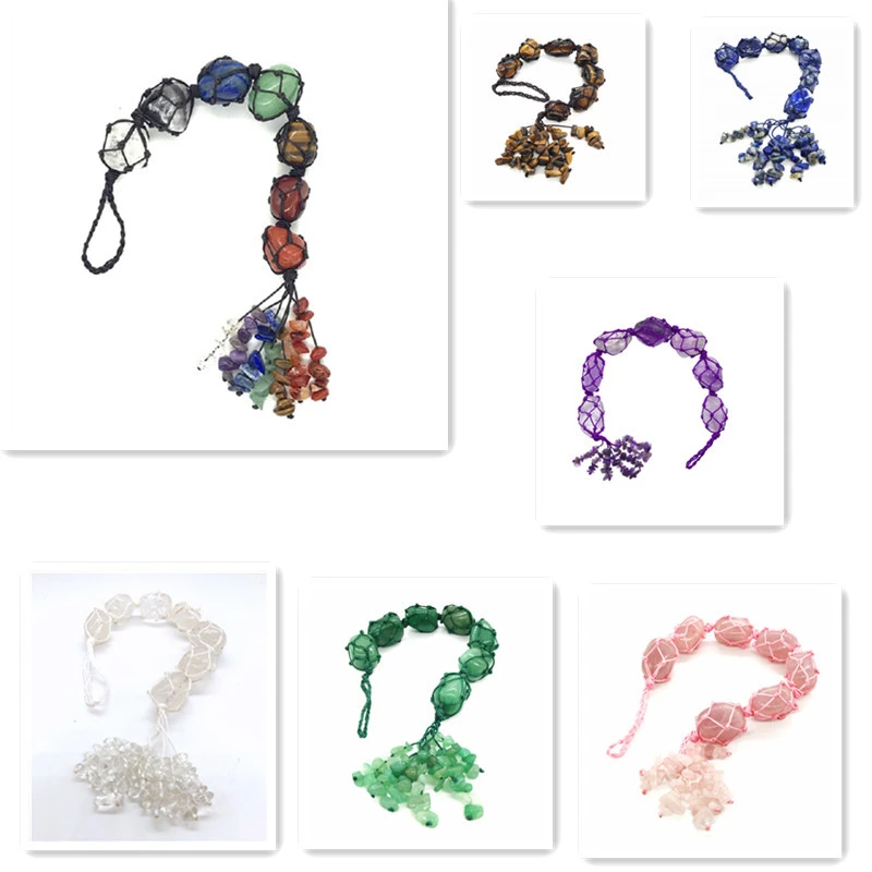 Outer single hot selling natural crystal colorful stone chakra color car hanging pendant hand-woven popular style
