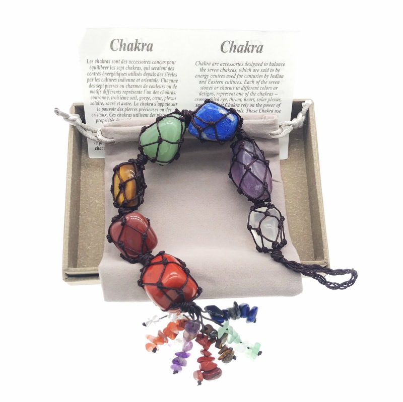 Outer single hot selling natural crystal colorful stone chakra color car hanging pendant hand-woven popular style