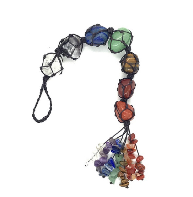 Outer single hot selling natural crystal colorful stone chakra color car hanging pendant hand-woven popular style