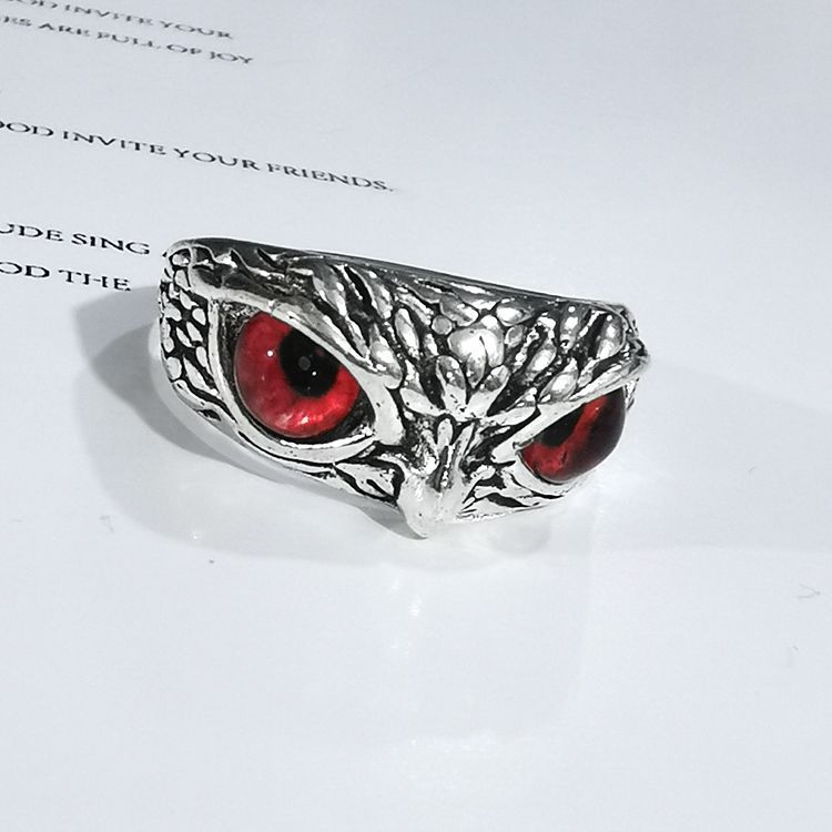 Foreign single hot selling Tibetan silver trend owl men and women ring ring retro old  eye open ring