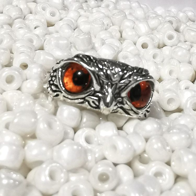 Foreign single hot selling Tibetan silver trend owl men and women ring ring retro old  eye open ring