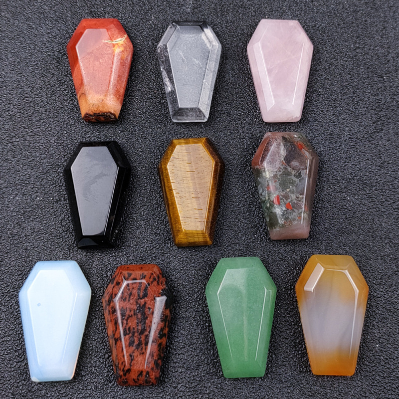 Outside single hot sale natural crystal hexagon three-dimensional cross coffin halloween energy